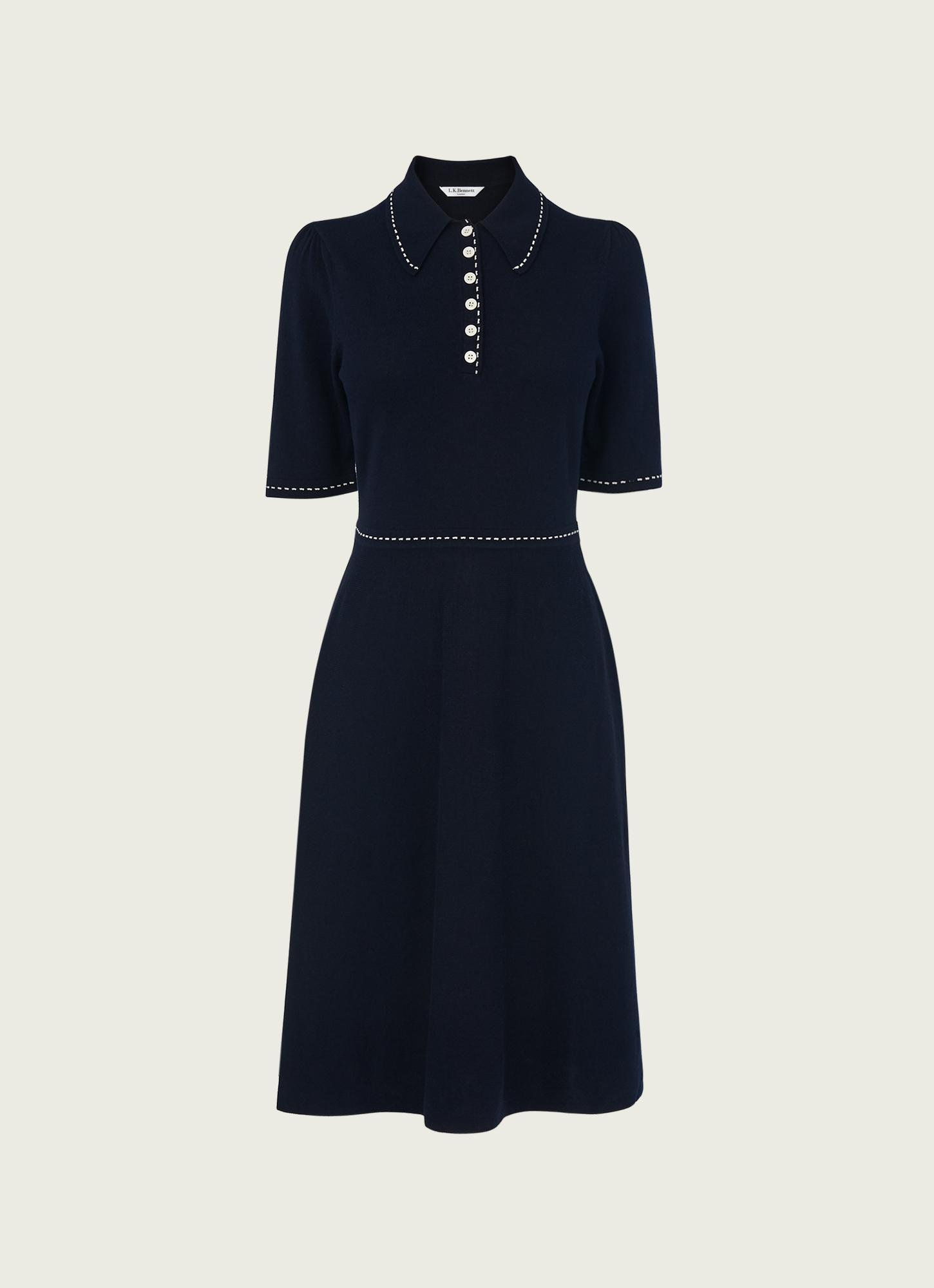 Liv Navy Cotton-Merino Wool Knitted Dress | Clothing | L.K.Bennett